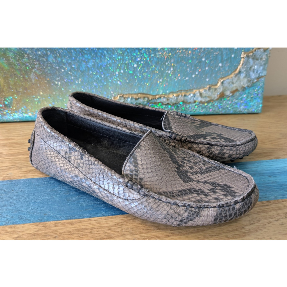 M. Gemi Italian Leather Snakeskin Print Driving Loafers EU 38 Gray Luxury 7.5/8